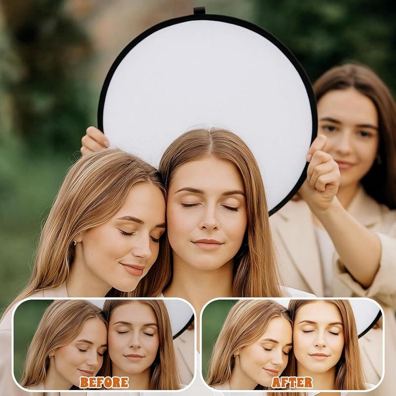 SuperRC 2 in 1 Photo Collapsible Photography Reflector 24'' Portable Camera Panel for Studio Outdoor Lighting Indoor Shooting, Video Portraint Photography Diffuser, White and Silver Reflector for Selfies - Image 3